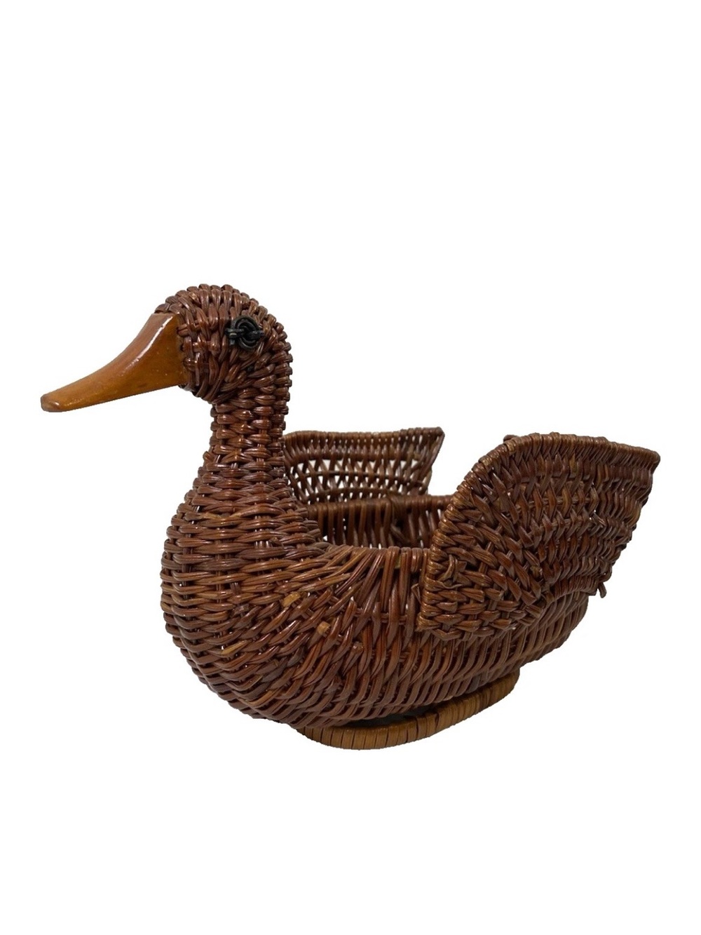 Vintage Wicker/Woven Duck with Wood Bill Basket